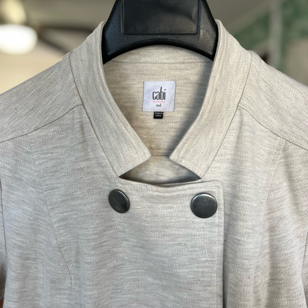 CAbi Charlie Double Breasted Moto Coat Jacket Oatmeal Brown Cream 3028 Sz M - Picture 9 of 11